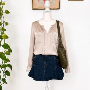 White-house-black-market Women's Cream and Tan Blouse